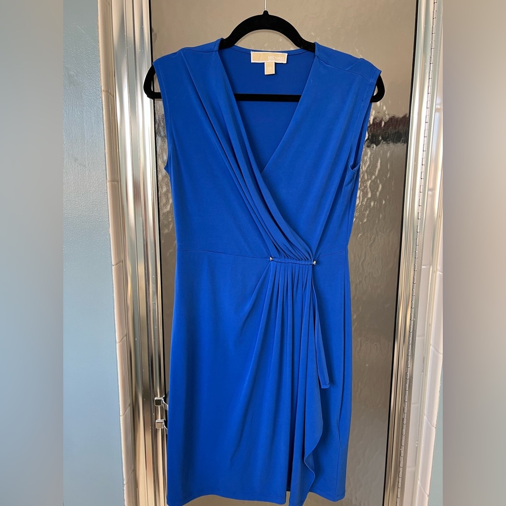 Michael Kors Women's Royal Blue Faux Wrap Jersey Dress Sleeveless